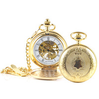 Mechanical Pocket FOB Watch Gold in Timber Box