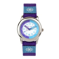Girls Watch Teaching Dial with Purple and Blue Band with Flower