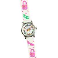 Fashionista Girls Watch Shoes Hangbags on White Band Time Teaching Dial