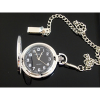 Smooth SILVER Pocket Watch BLACK Dial Big Numbers Easy to Read