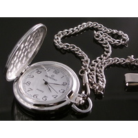 Smooth SILVER Pocket Watch CLASSIC White Dial - 45mm