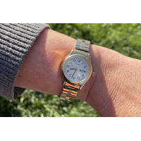 Ladies Gold Stretch Expander Watch with Date 25mm Dial