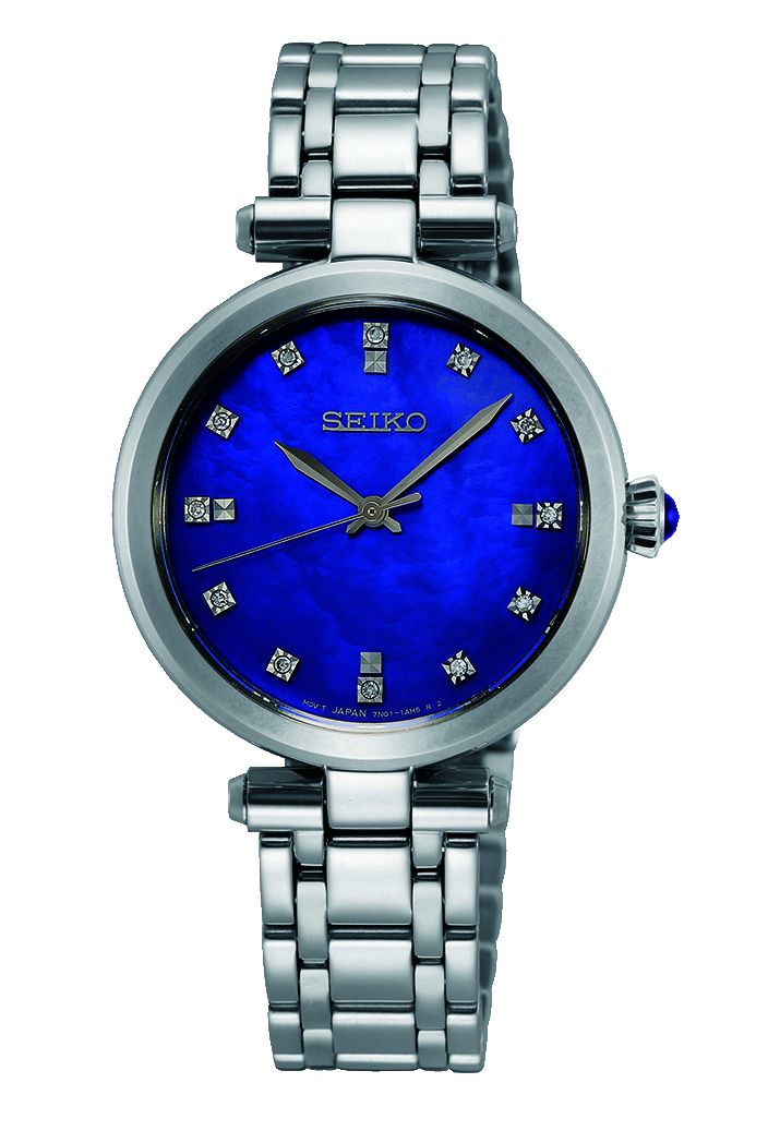New Seiko Ladies Dress Watch with 12 Diamonds on Stunning Blue Dial with  Date