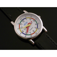 Teaching Dial Kids Watch with BLACK PU Mock Leather Band