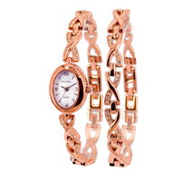 Ladies Rose Gold Bracelet Oval Watch with Extra Bangle