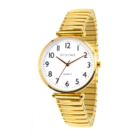 Gold Stretch Band Ladies Watch - Large Easy Read Dial