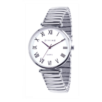 Silver Stretch Band Watch - Roman Numbers Dial