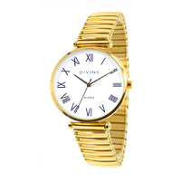 Gold Stretch Band Watch - Roman Numbers Dial