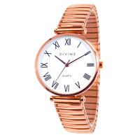 Rose Gold Stretch Band Watch - Roman Numbers Dial