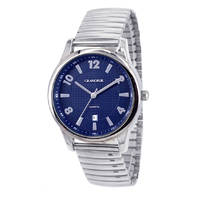 Mens Watch Blue Dial with Date Silver Stretch Band 