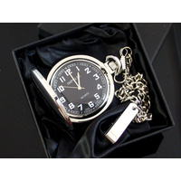 Smooth SILVER Pocket Watch BLACK Dial Big Numbers Easy to Read