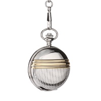 Pocket Watch with DATE Stripe Silver Chrome Case Classic White Dial