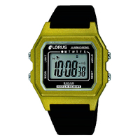 Mens Retro Digital Watch WR100m Gold Dial 44mm Black