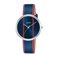 Ladies Dress Watch 32mm Navy with Red Stripe Leather Band