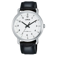 Ladies Silver Watch Black Leather Band 36mm Dial WR50m