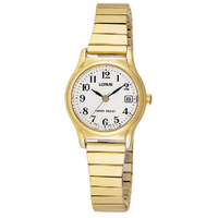 Ladies Gold Watch Petite 24mm Easy to Read Dial Stretch Band 