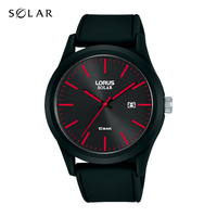Solar Mens Watch Sports WR100m Red Battons Black Dial 42mm