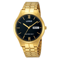 Mens Gold Watch Black Dial with Date Day 37mm WR50m