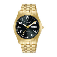 Mens Gold Watch Black Dial with Date Day 38mm WR50m