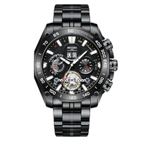 Mechanical Mens Watch Black Stainless Steel 100mWR